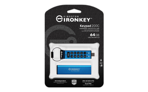 Kingston Technology IronKey 64GB USB-C Keypad 200C, FIPS 140-3 Lvl 3 (Pending) AES-256