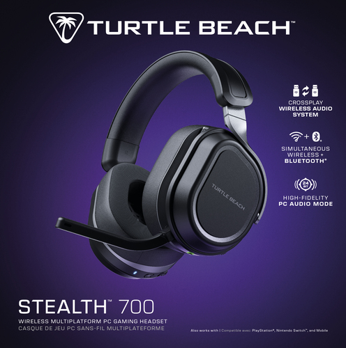 Turtle Beach Stealth 700 Black PC Wireless Gaming Headset with up to 80 hour Battery, Bluetooth, Dual Transmitters and 60mm Speakers for PC, PS5, PS4 and Mobile