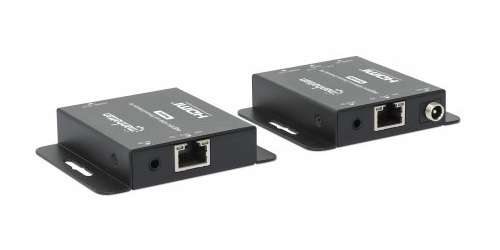 Manhattan 4K HDMI over Ethernet Extender Kit, Extends 4K@30Hz signal up to 40m or a 1080p@60Hz signal up to 70m with a single Cat6 Ethernet Cable, Transmitter and Receiver, Power over Cable (PoC), Black, Three Year Warranty