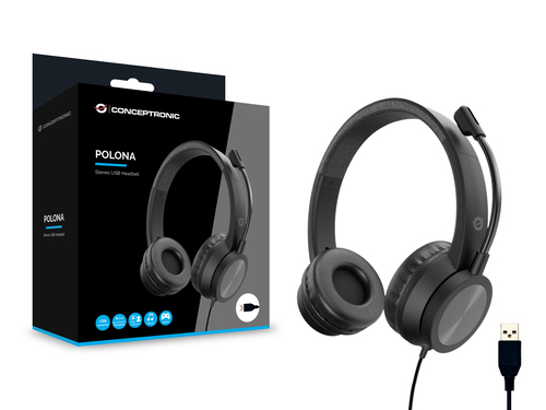Conceptronic POLONA05B Stereo USB Headset, Noise Cancelling Microphone