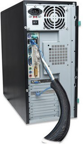 Manhattan FlexWrap Cable Tidy, 1.8m, Black, Tidies up and helps protect multiple cables, Easy open sides, Lifetime Warranty